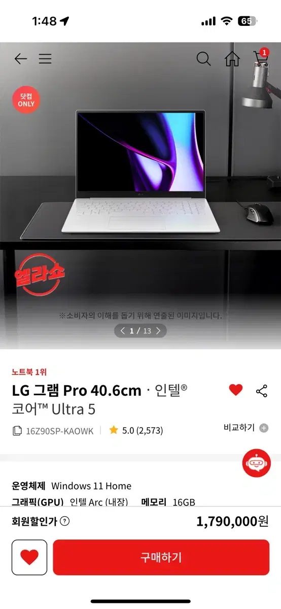 LG그램 LG 그램 Pro 40.6cm인텔코어Ultra 5